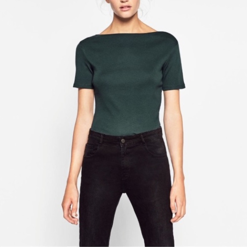 Zara Ribbed Boatneck Top S